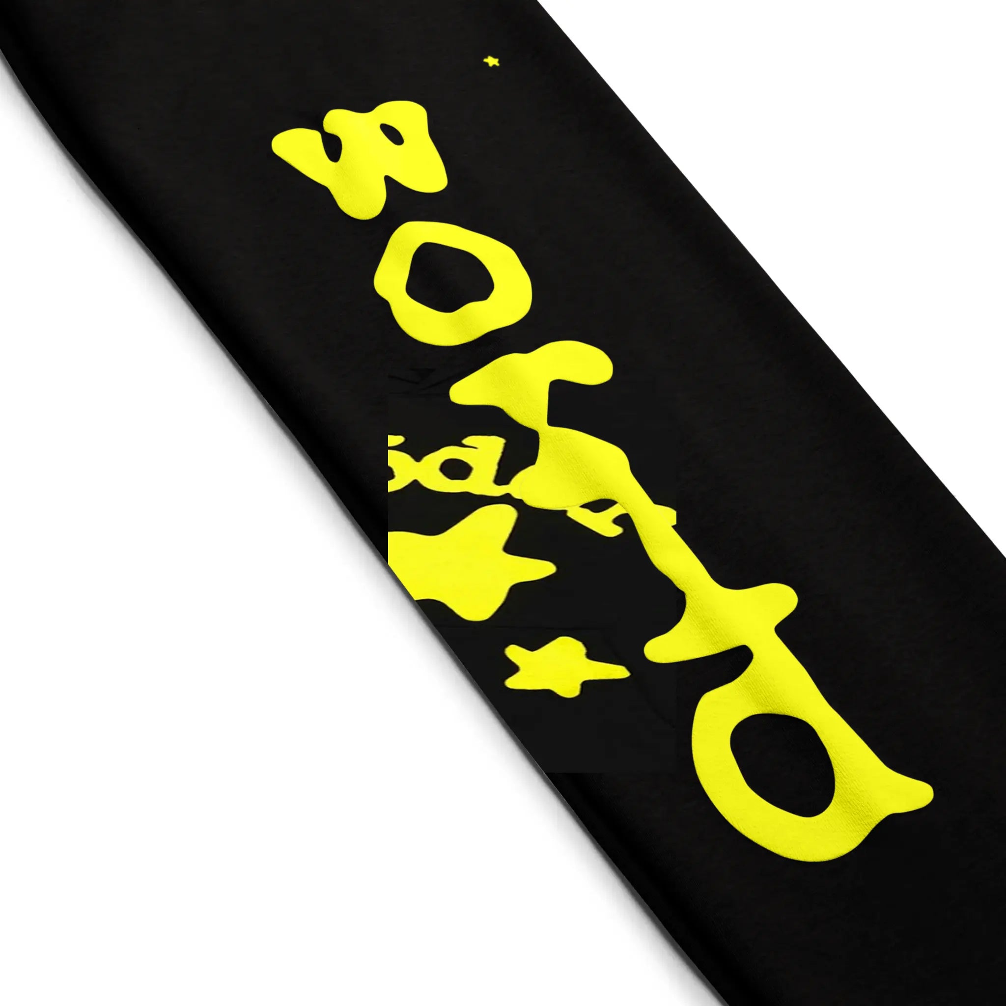 LEg hoodie view of Sp5der Beluga Onyx Yellow Tracksuit